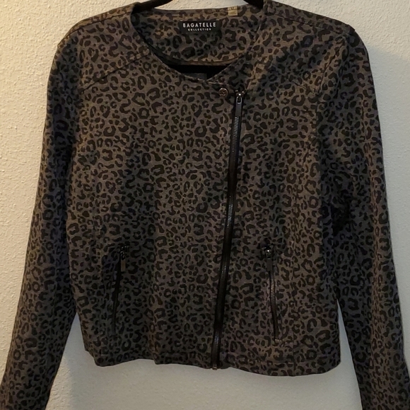 Bagatelle Leopard Print Knit Moto Biker Jacket Size M - Picture 8 of 8